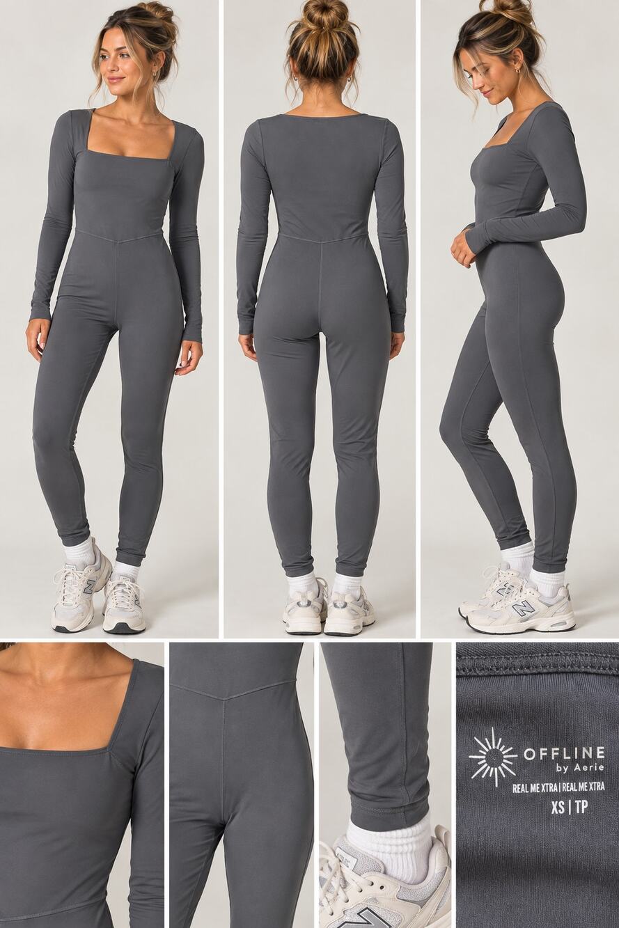 "OFFLINE by Aerie Real Me Xtra", Long Sleeve Jumpsuit – Gray – Size XS